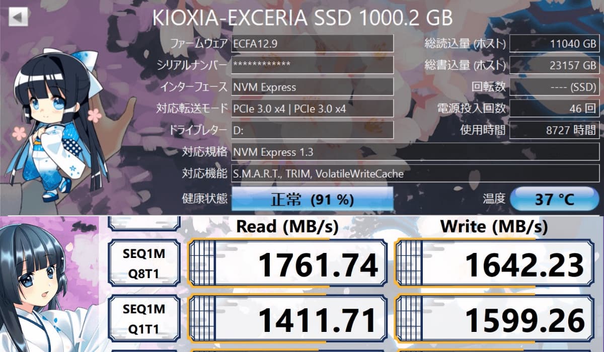 キオクシアのM2 SSDを1年で8726時間（363.6日）使用してみた 劣化具合などレビュー